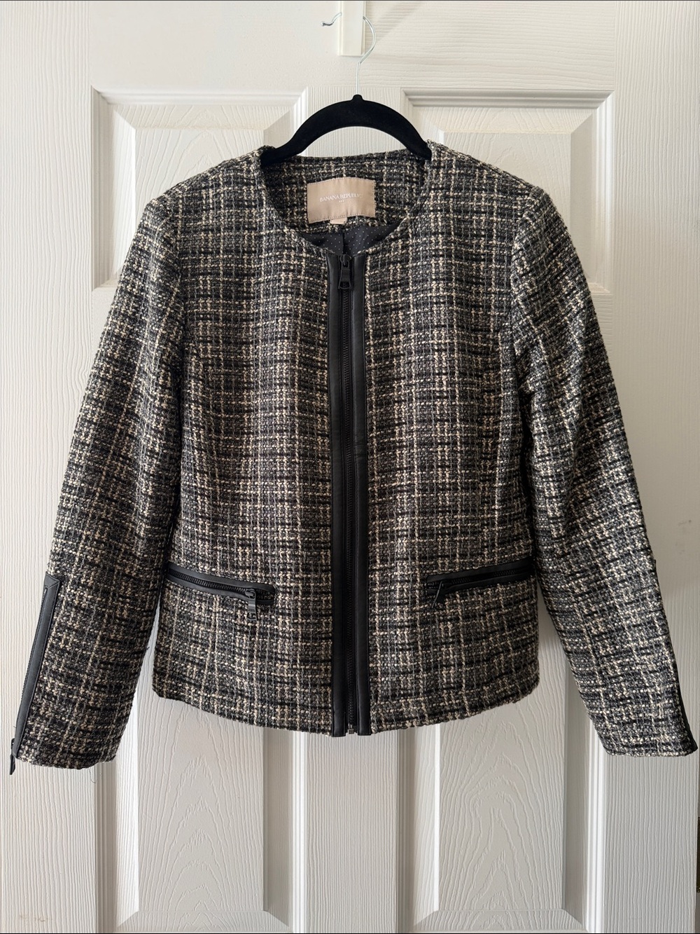 Banana Republic Black and White Tweed Zip-Front Jacket